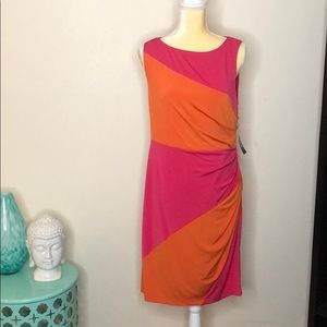 Muse matte jersey fuschia pink & orange dress